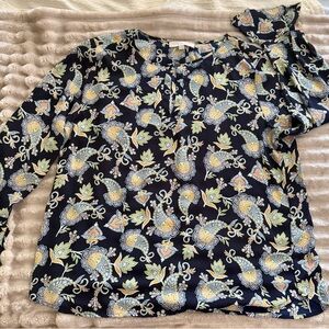 LOFT Navy Floral Paisley Blouse